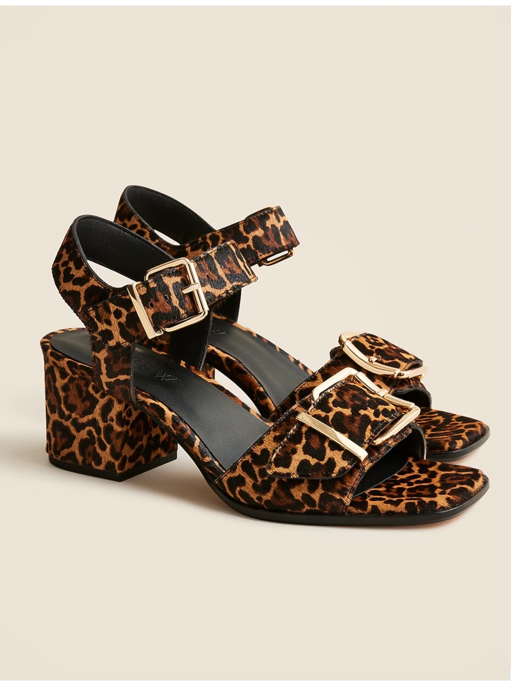 NWT J. Crew Dylan buckle block-heel sandals in leopard-print calf hair Size 8